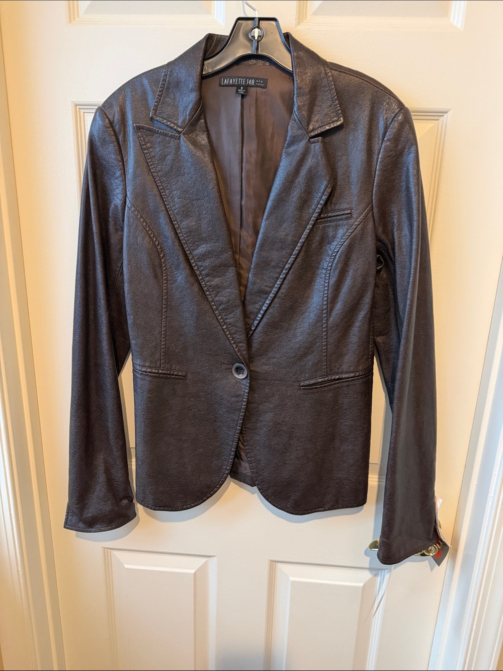 Lafayette 148 New York Dark Brown Leather Blazer sz 8 nwt